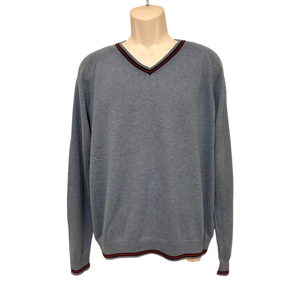 Brooks Brothers Mens Sweater V Neck Knit Long Sleeve Cotton Blue Vintage L‎